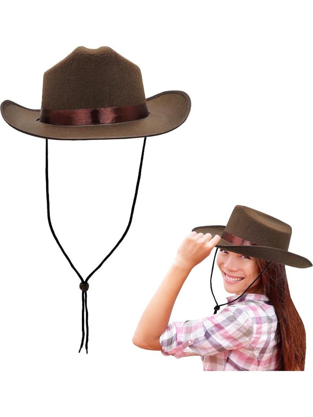 Kids Dark Brown Fabric Felt Costume Strap Western Cowboy Hat 22 Circumference